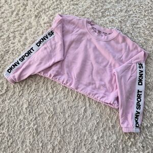 DKNY Sport Logo Sleeve Pullover Crop Sweatshirt Pink S